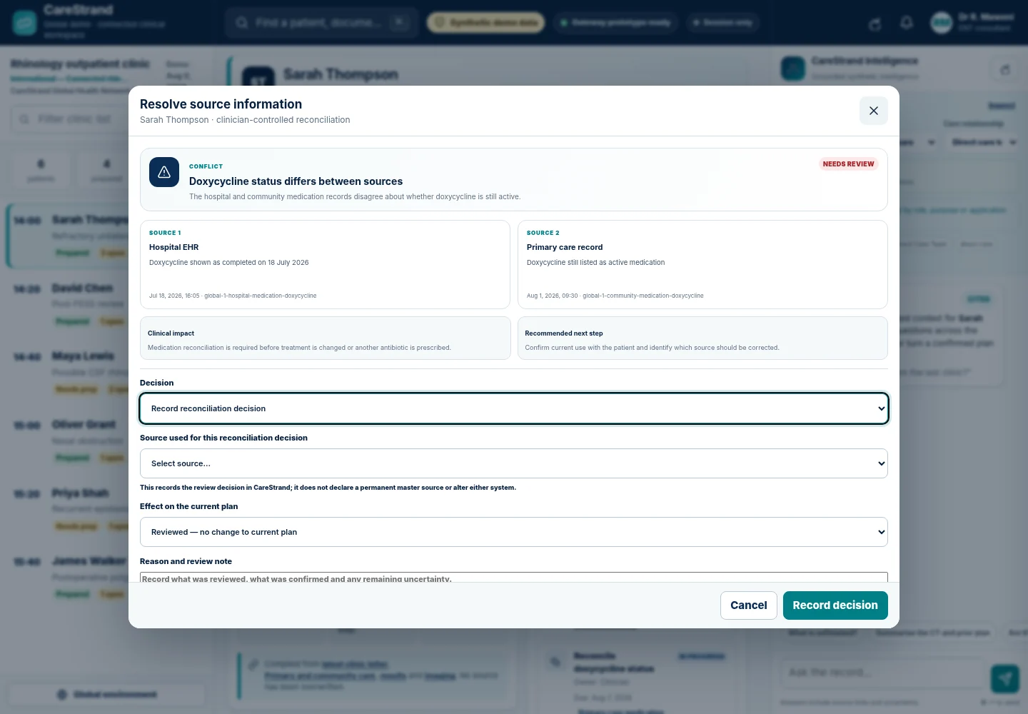 CareStrand source conflict review workflow